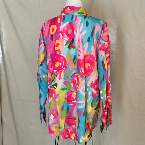 NWOT SHEIN Colorful Floral Button Down Shirt long sleeve pink blue green XXL - Picture 12 of 16